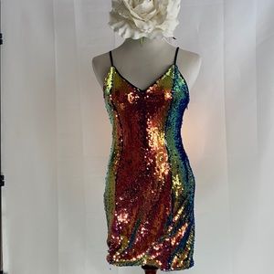 Flaming Hot Sequined Mini Dress Size 7